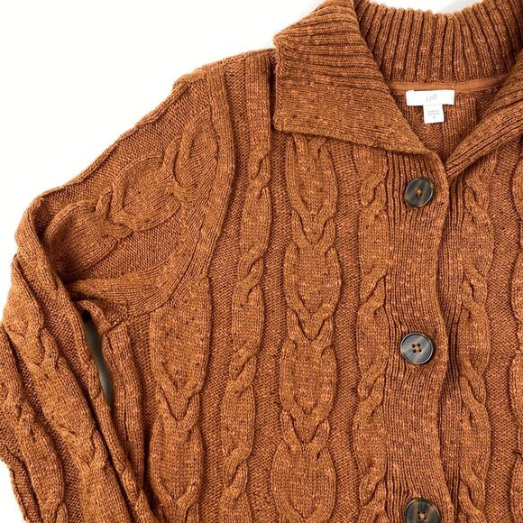 J.Jill Womens Cable-knit Cardigan Button Up Duster Sweater Auburn Sz Medium Wool - Picture 2 of 11
